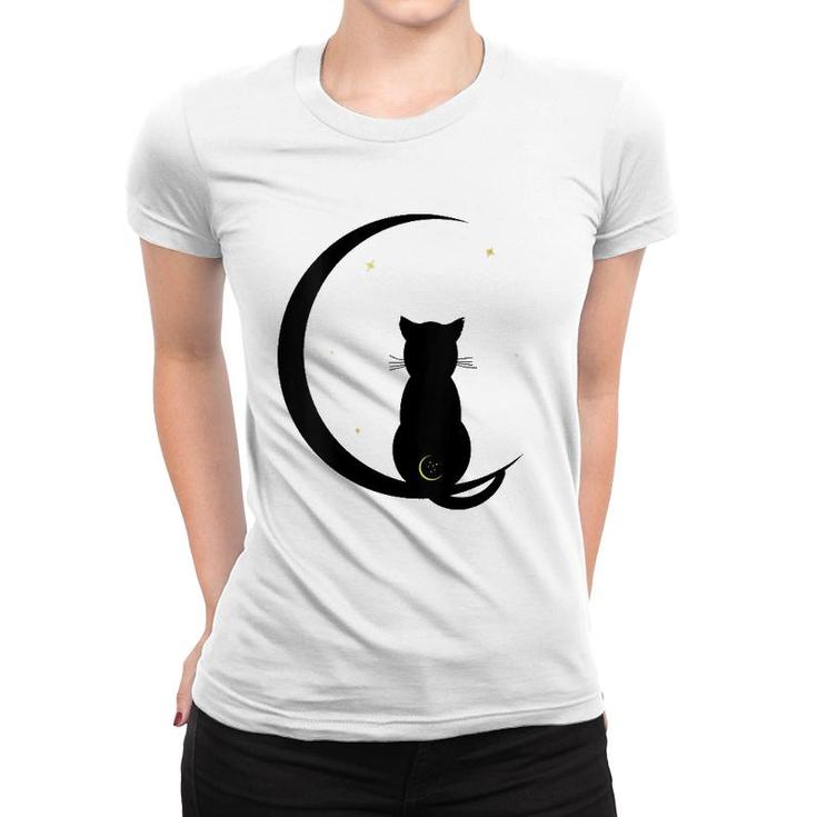Womens Double Moon Cat V-Neck Women T-shirt