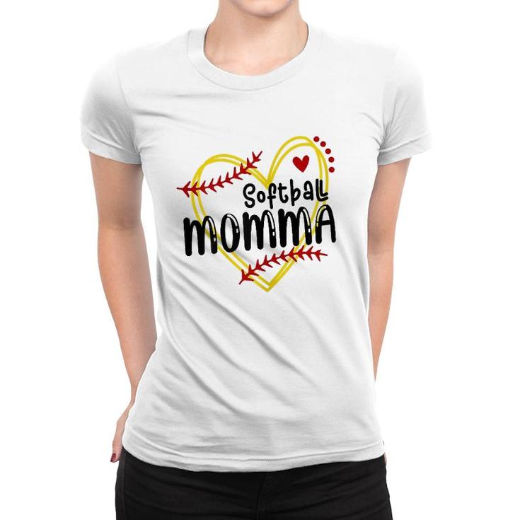 Womens Heart Momma Love Softball Mothers Day Momma Softball Women T-shirt
