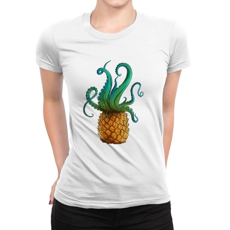 Womens Pineapple Octopus Funny Summer Tee V-Neck Women T-shirt