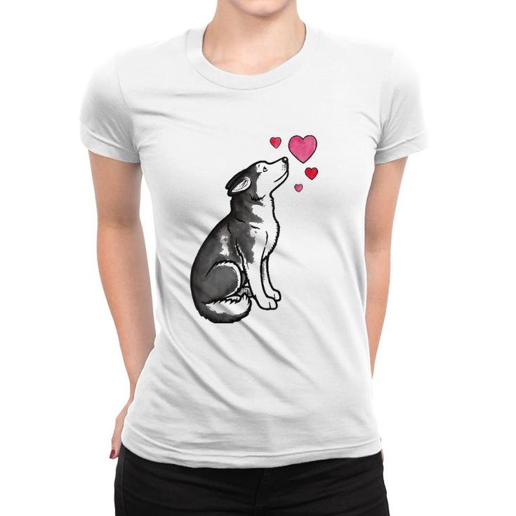 Womens Siberian Husky Love V-Neck Women T-shirt
