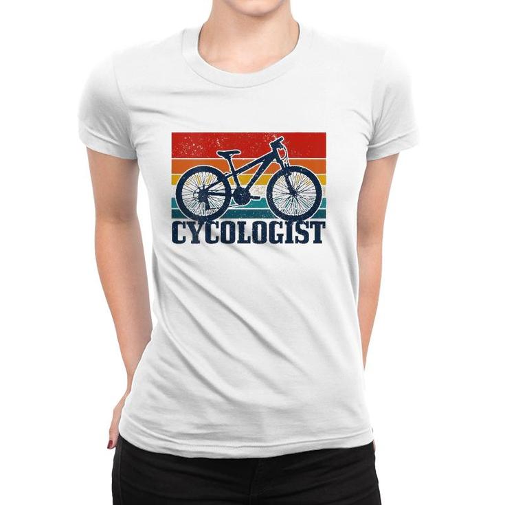 Womens Vintage Cycologist Mountain Bike Mtb Cycling Funny Gift V-Neck Women T-shirt
