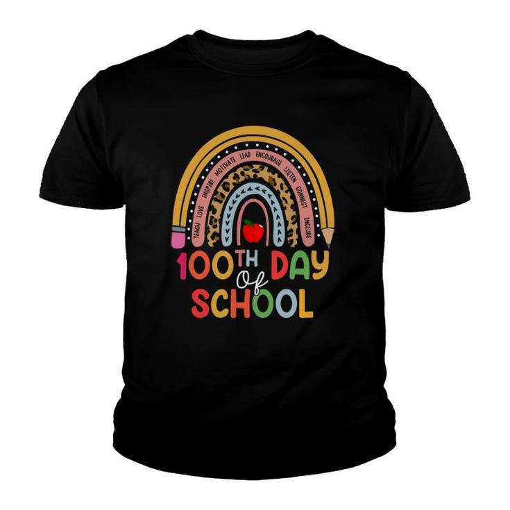 100Th Day Of School Teacher 100 Days Smarter Boho Rainbow Youth T-shirt