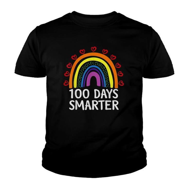 100Th Day Of School Teacher Student 100 Days Smarter Hearts Rainbow Youth T-shirt