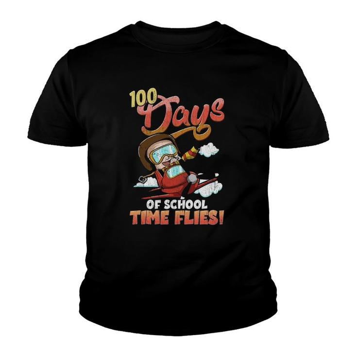 100Th Day Of School Teacher Student Time Flies 100 Days Cute Youth T-shirt