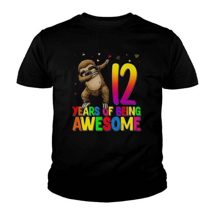 12 Years Old Birthday Sloth Dabbing 12Th Birthday Sloth Youth T-shirt