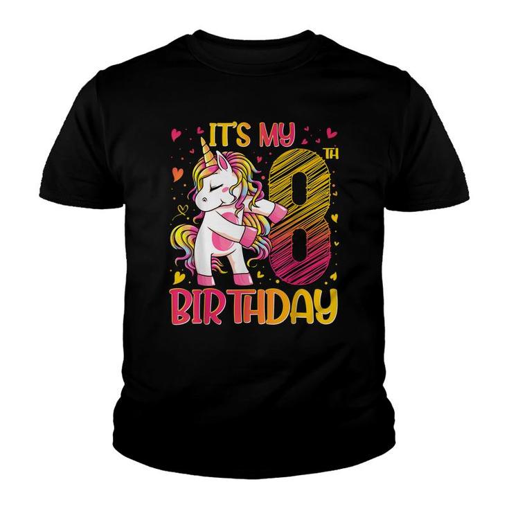 8 Years Old Unicorn Flossing 8Th Birthday Girl Unicorn Party  Youth T-shirt