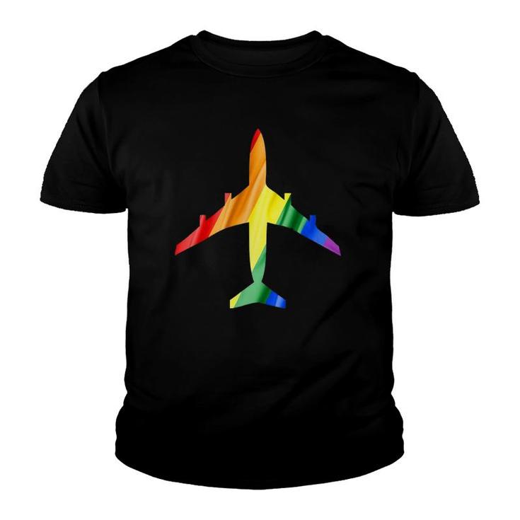 Airplane Rainbow Gay Flag Flight Attendant Youth T-shirt