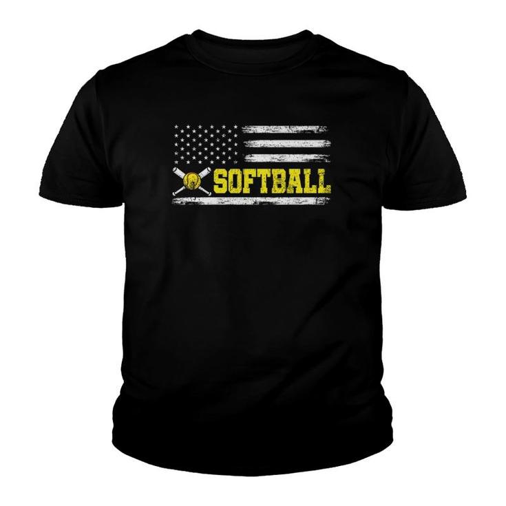 American Sport Athlete Softball Player Usa Flag Softball  Youth T-shirt