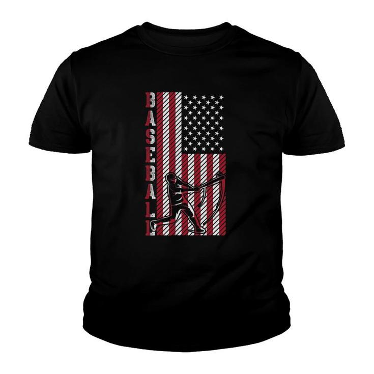 American Sport Batter Usa Flag Baseball Player Baseball Youth T-shirt