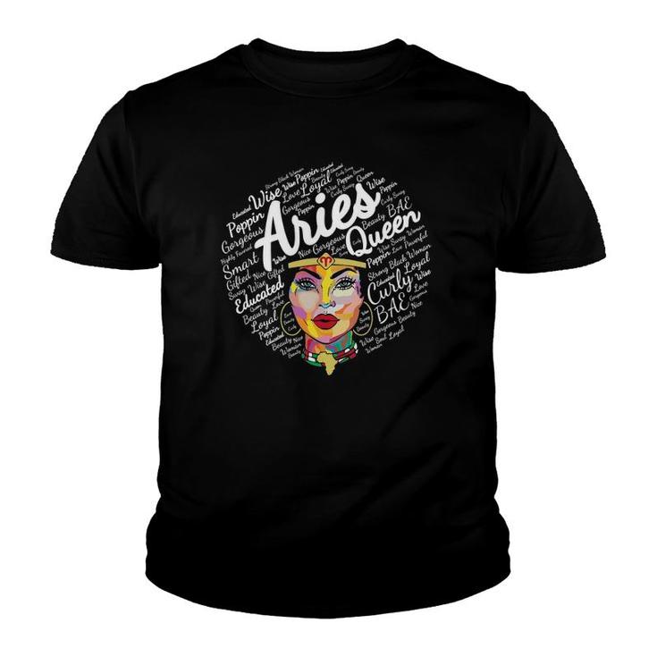 Aries Queen Gift For Black Women Born In March April Aries Youth T-shirt