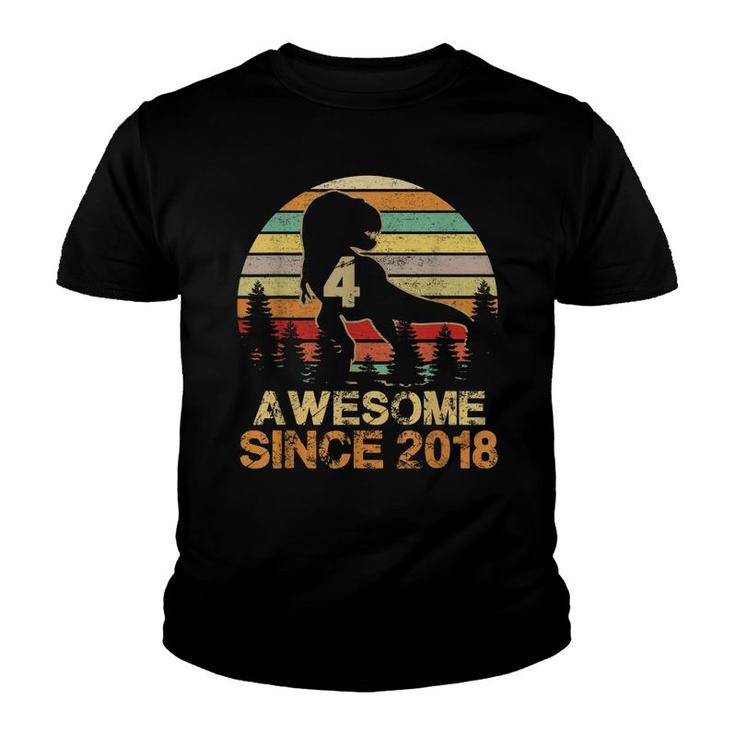 Awesome Since 2018 Dinosaur 4Th Birthday 4 Year Old Boy Kids  Youth T-shirt