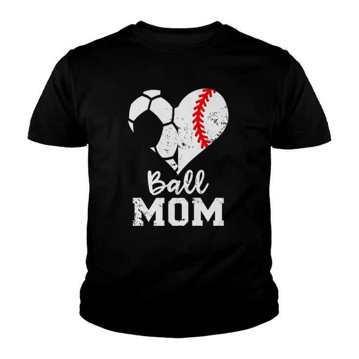Ball Mom Heart Funny Baseball Soccer Mom  Youth T-shirt