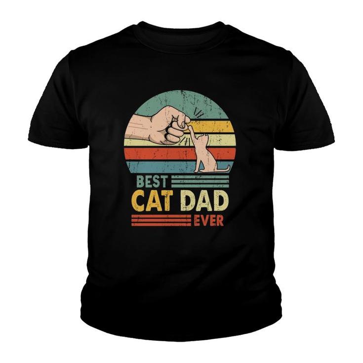 Best Cat Dad Ever Retro Vintage Paw Fist Bump Gift For Who Loves Cat Kitten Owners Youth T-shirt