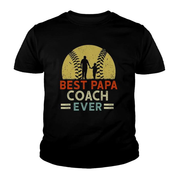 Best Papa Coach Ever Retro Baseball Softball Dad Fathers Day Youth T-shirt