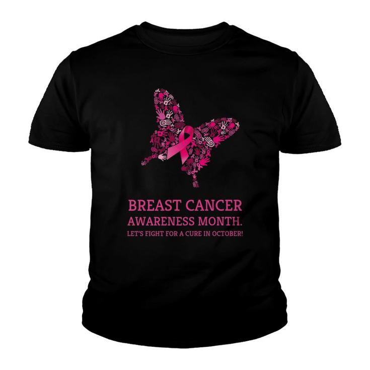 Breast Cancer Awareness October Butterfly Youth T-shirt