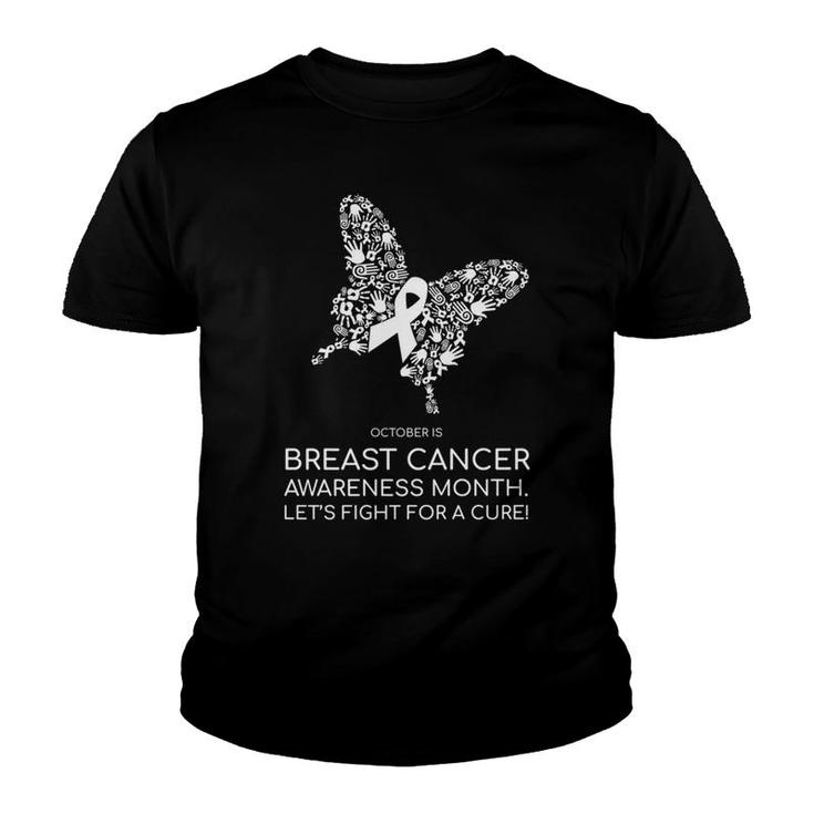 Breast Cancer Awareness October White Butterfly Youth T-shirt
