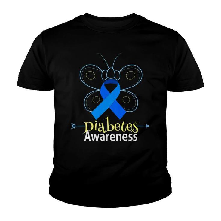 Butterfly Blue Ribbon Diabetes Awareness Women Men Youth T-shirt