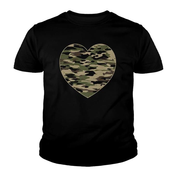 Camo Heart Valentines Day Camoflauge Military Tactical  Youth T-shirt