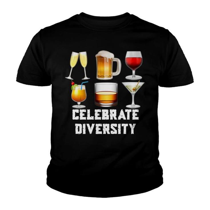 Celebrate Diversity Funny Beer Wine Alcohol Lover Youth T-shirt