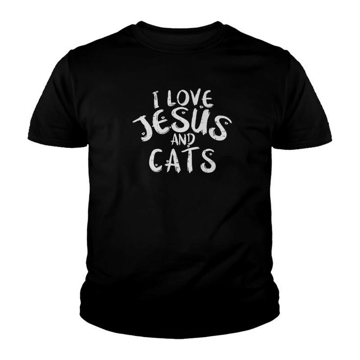 Christmas I Love Jesus And Cats Christian Pet Xmas Youth T-shirt