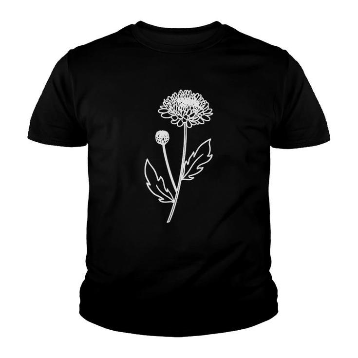 Chrysanthemum November Birth Flower Art Floral Minimalist Youth T-shirt