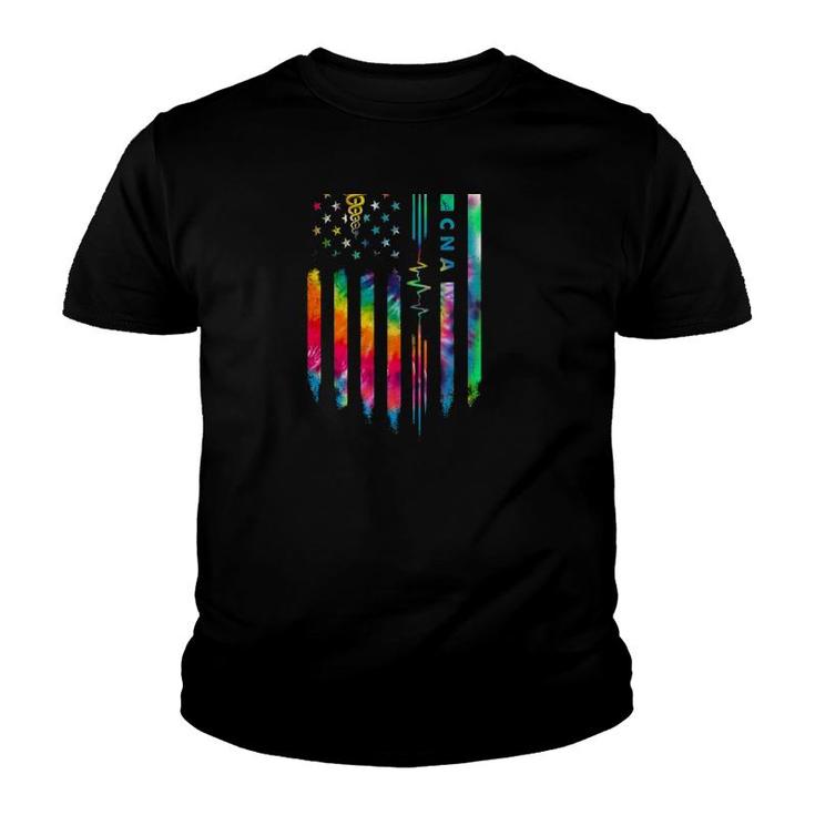 Cna Nurse Caduceus American Flag Heartbeat Glitter Colors Vintage Youth T-shirt
