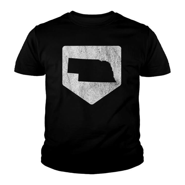 Cool Nebraska Baseball Home Plate State Outline Retro Youth T-shirt