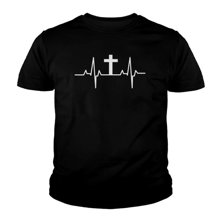 Cross Heartbeat Christian Faith Believers Heartbeat Youth T-shirt