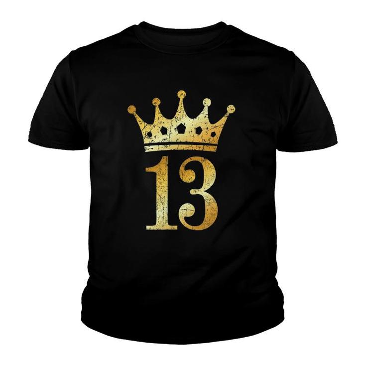 Crown Number 13 Vintage Golden Yellow 13Th Birthday Youth T-shirt