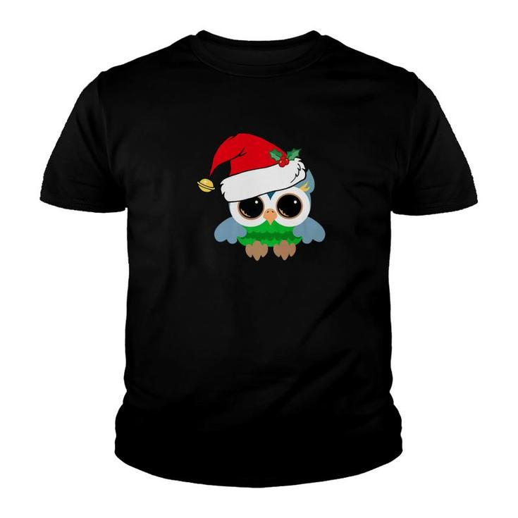 Cute Christmas Owl In Santa Hat  Pretty Owls Gift Youth T-shirt