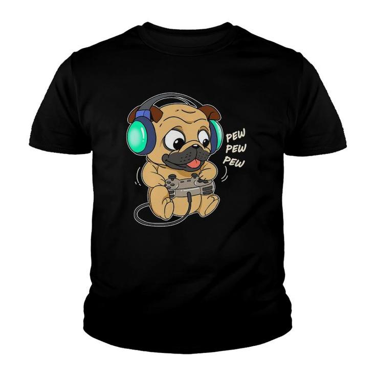 Cute Gaming Pug Pew Video Game Computer Player Youth T-shirt