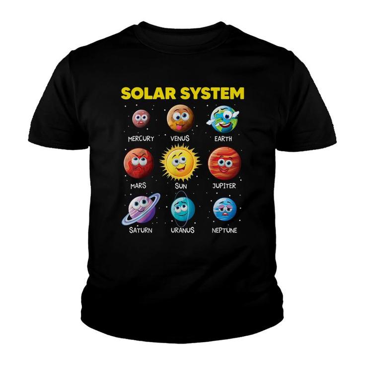 Cute Solar System Funny Planet Faces Space Science Boy Girl  Youth T-shirt