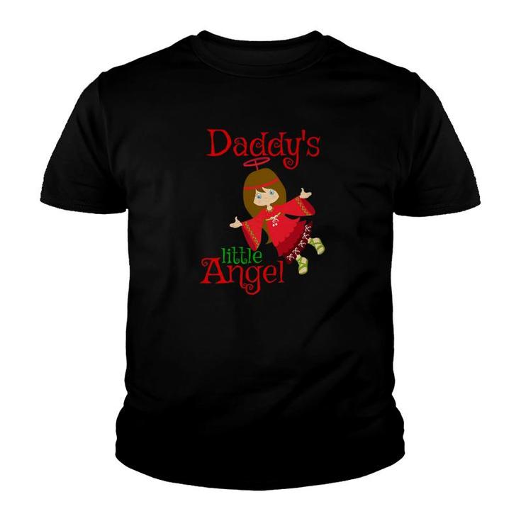 Daddys Little Angel Brown Hair Girls Xmas Cute Kids Youth T-shirt