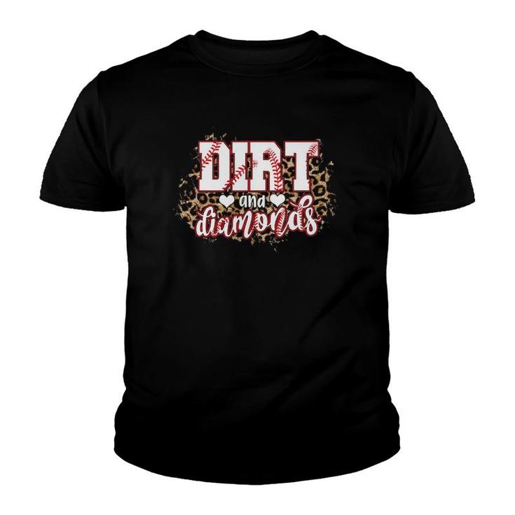 Dirt And Diamonds Funny Baseball Lover Leopard Baseball Youth T-shirt