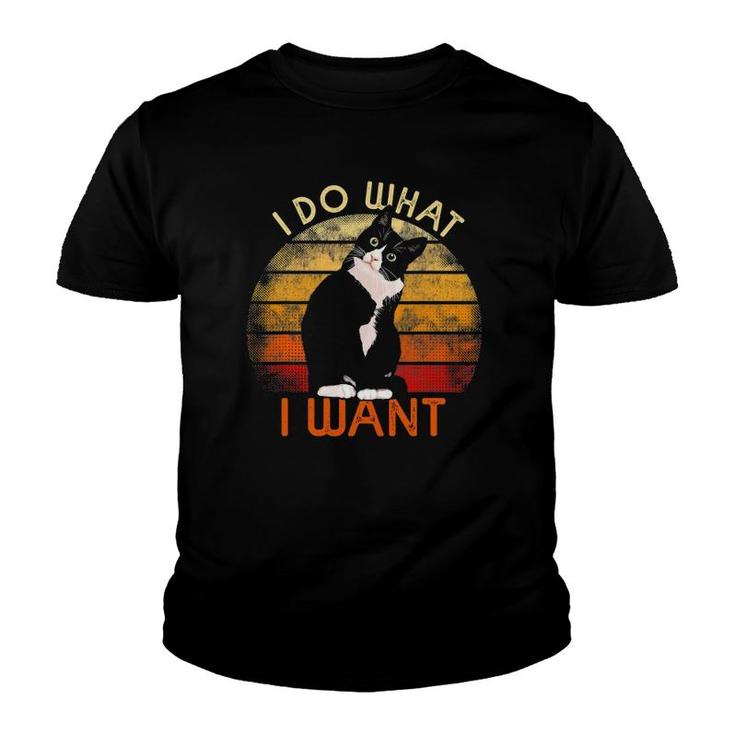 Do What I Want Tuxedo Cat Mom Cute Funny Graphic Retro Youth T-shirt
