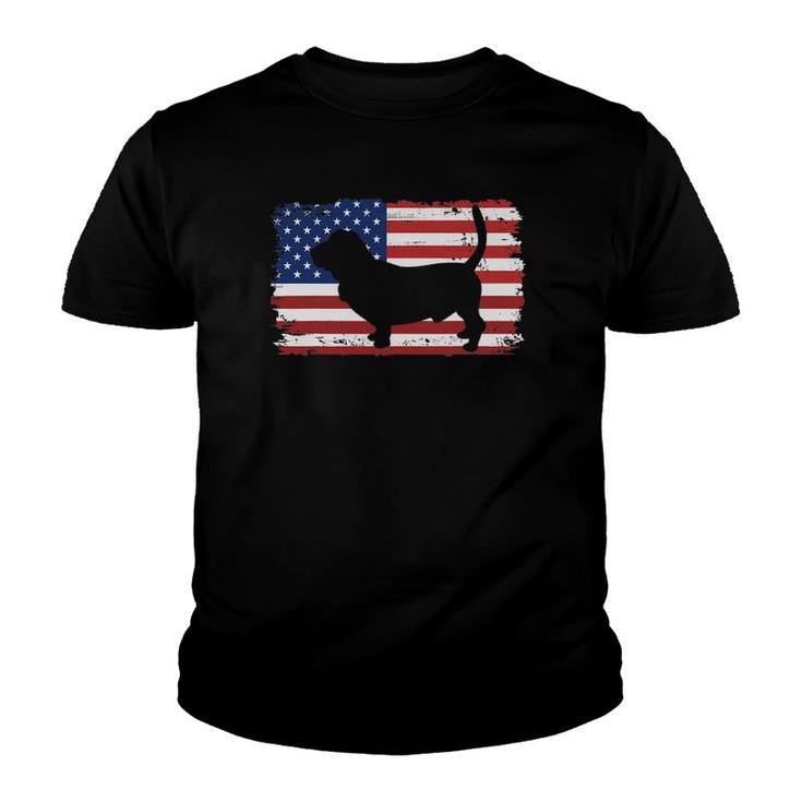 Dogs 365 Vintage Basset Hound Dog Us American Flag Youth T-shirt