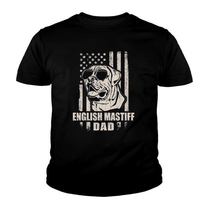 English Mastiff Dad Cool Vintage Retro American Flag Youth T-shirt