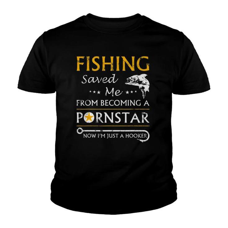 Fishing Funny Joke Now Im Just A Hooker Funny Gift Fisherman Youth T-shirt