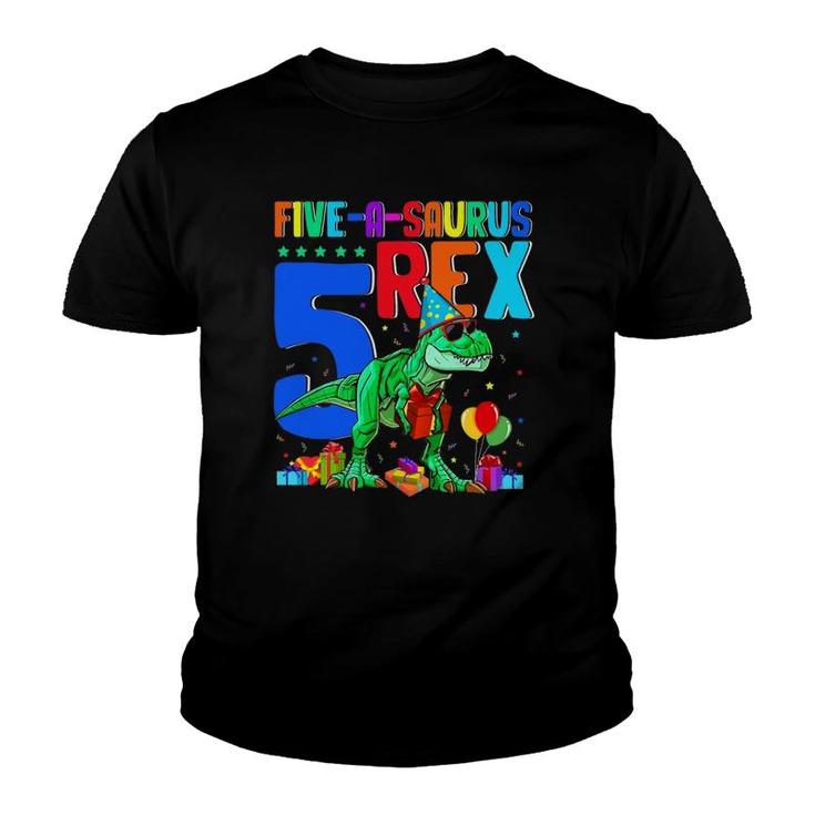 Five-A-Saurus Rex 5Th Birthday 5 Years Oldrex Lover Youth T-shirt