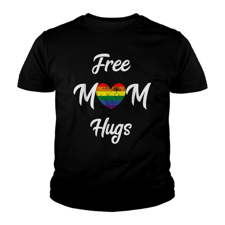 Free Mom Hugs Gay Pride Mother Lgbt Rainbow Heart Gender  Youth T-shirt