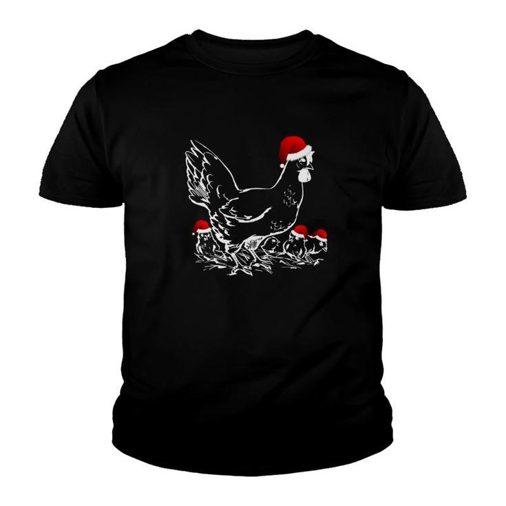 Funny Christmas Chicken  Hen And Chicks Santa Hat Tee Youth T-shirt