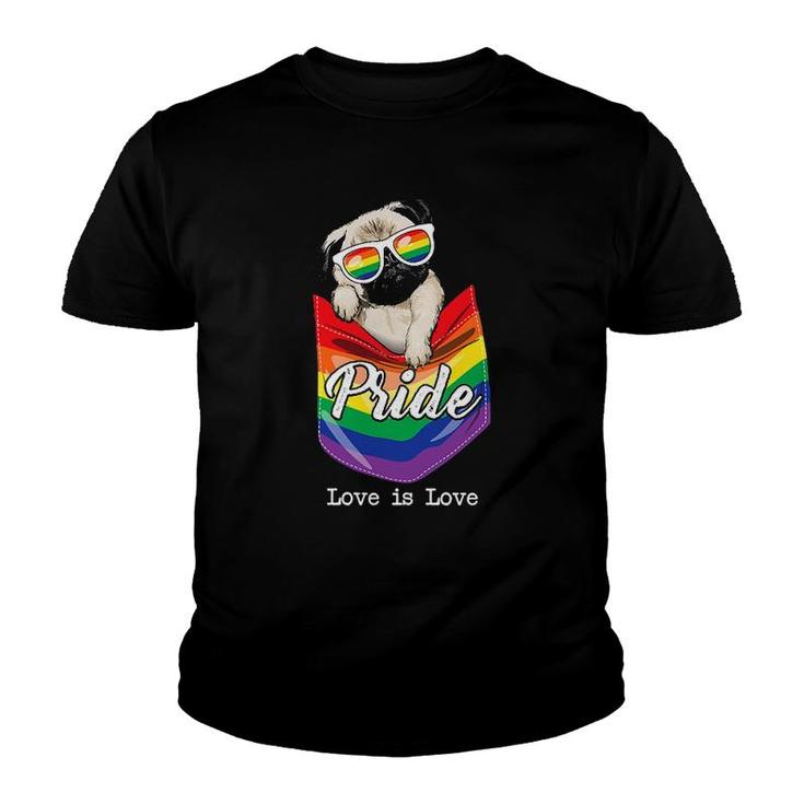 Funny Love Is Love Lgbt Gay Pride Month Lgbt Pug Dog Pocket Youth T-shirt