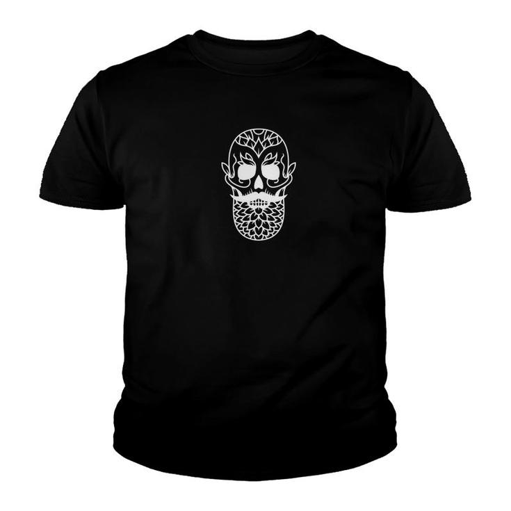 Funny Sugar Skull Mustache Beard Halloween Gift Youth T-shirt