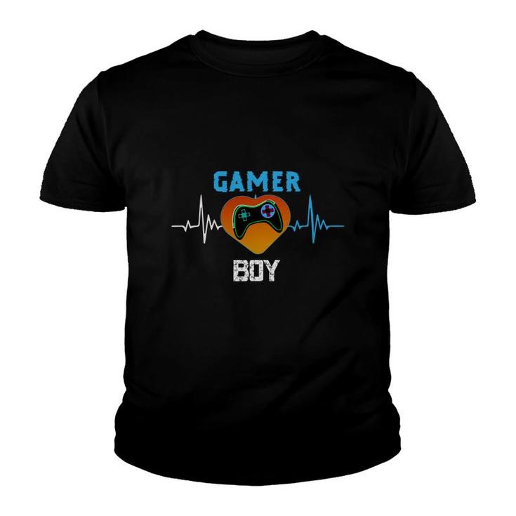 Gamer Boy Heartbeat Birthday Boy Matching Video Gamer Design Youth T-shirt