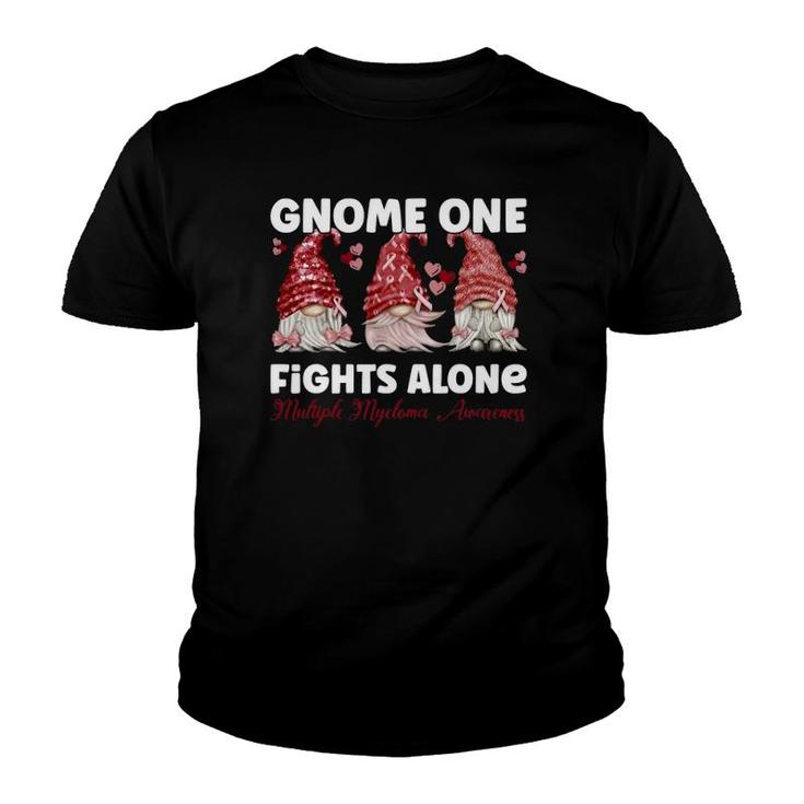 Gnome One Fights Alone Burgundy Multiple Myeloma Awareness Youth T-shirt