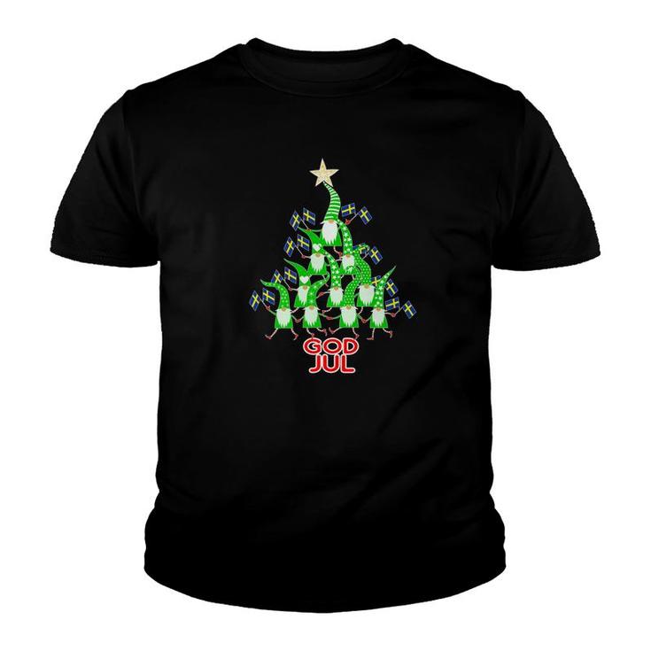 God Jul Christmas Tree Tomte Nisse Gnome Swedish Flag Youth T-shirt