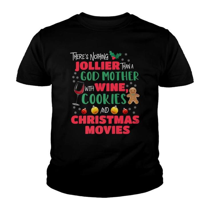 God Mother Christmas Wine Cookies Holiday Pajamas Youth T-shirt