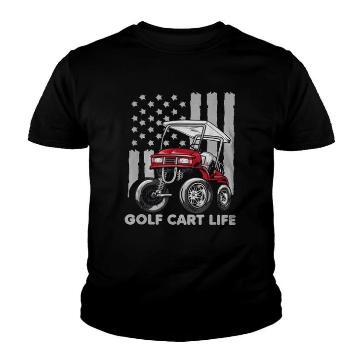 Golf Cart Life Golfing Lover Golfer American Flag Youth T-shirt