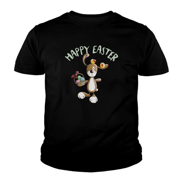 Happy Easter Bunny With Eggs Chicks And Basket Youth T-shirt