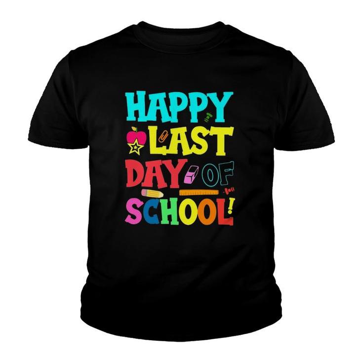 Happy Last Day Of School Learning Tools Apple Star Student Teacher Youth T-shirt